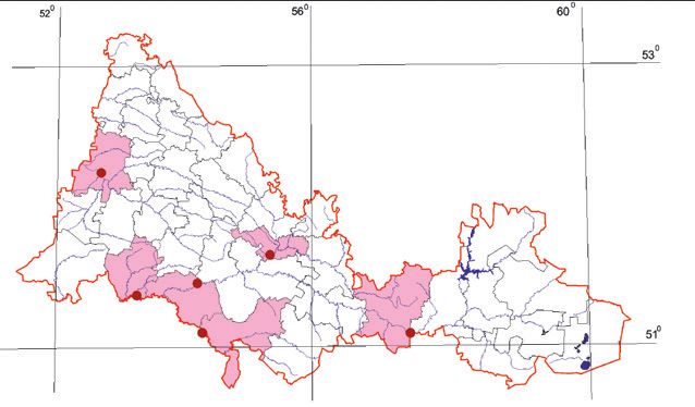 Распространение Стерлядь – Acipenser ruthenus (популяции бассейна реки Урал)