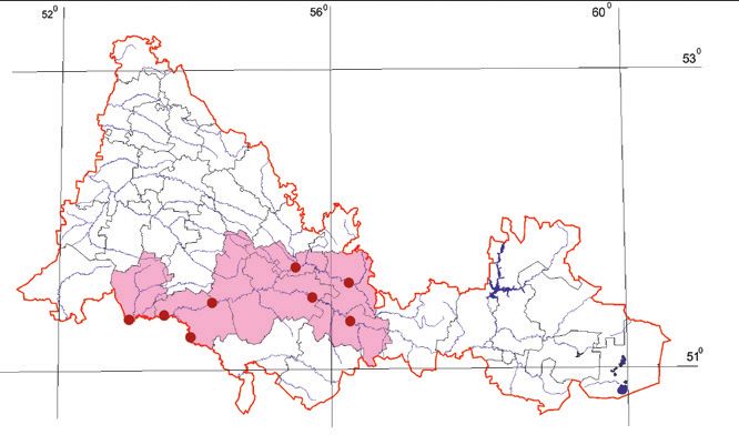 Распространение Берш – Stizostedion volgensis (популяции бассейна реки Урал)
