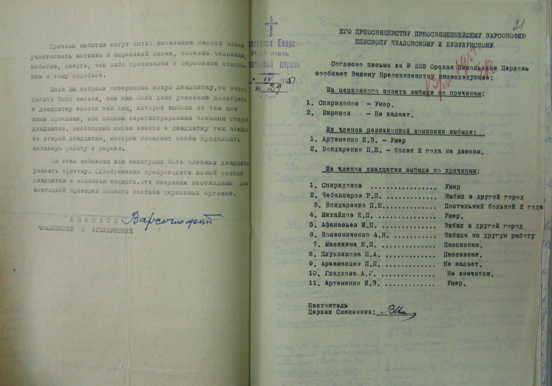 Списки членов религиозных обществ области за 1951-1952 гг.