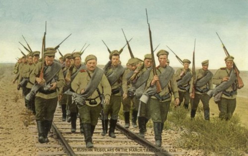 Русские регулярные части на марше в Галиции