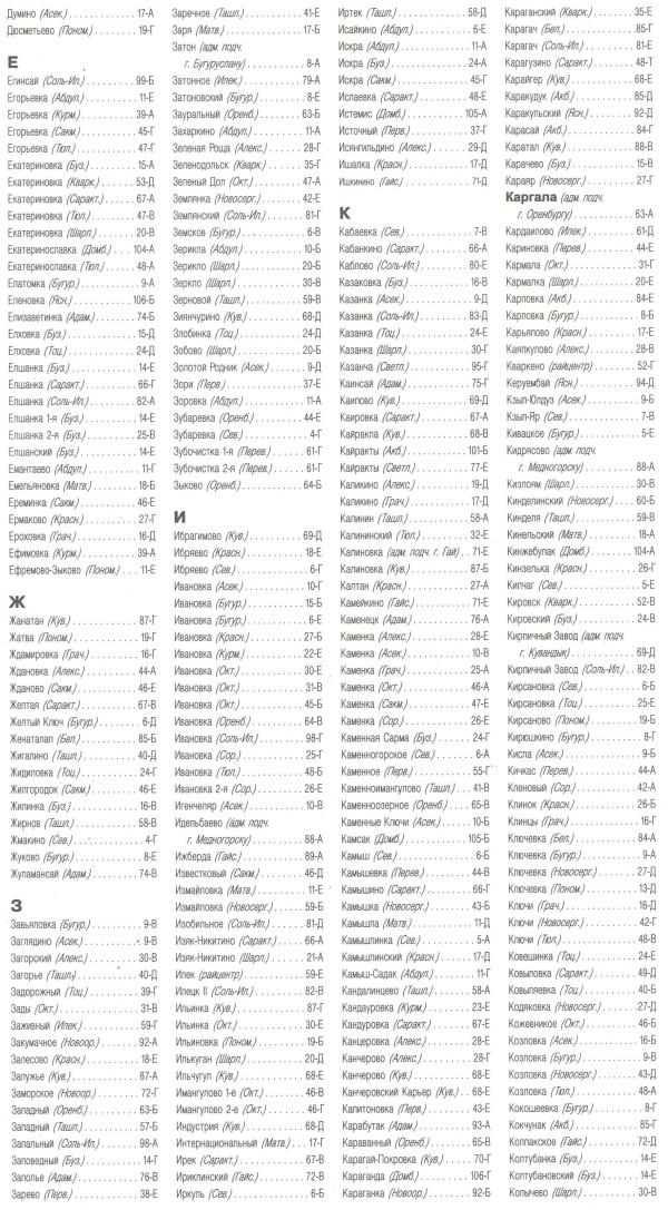 Перечень населенных пунктов Оренбургской области